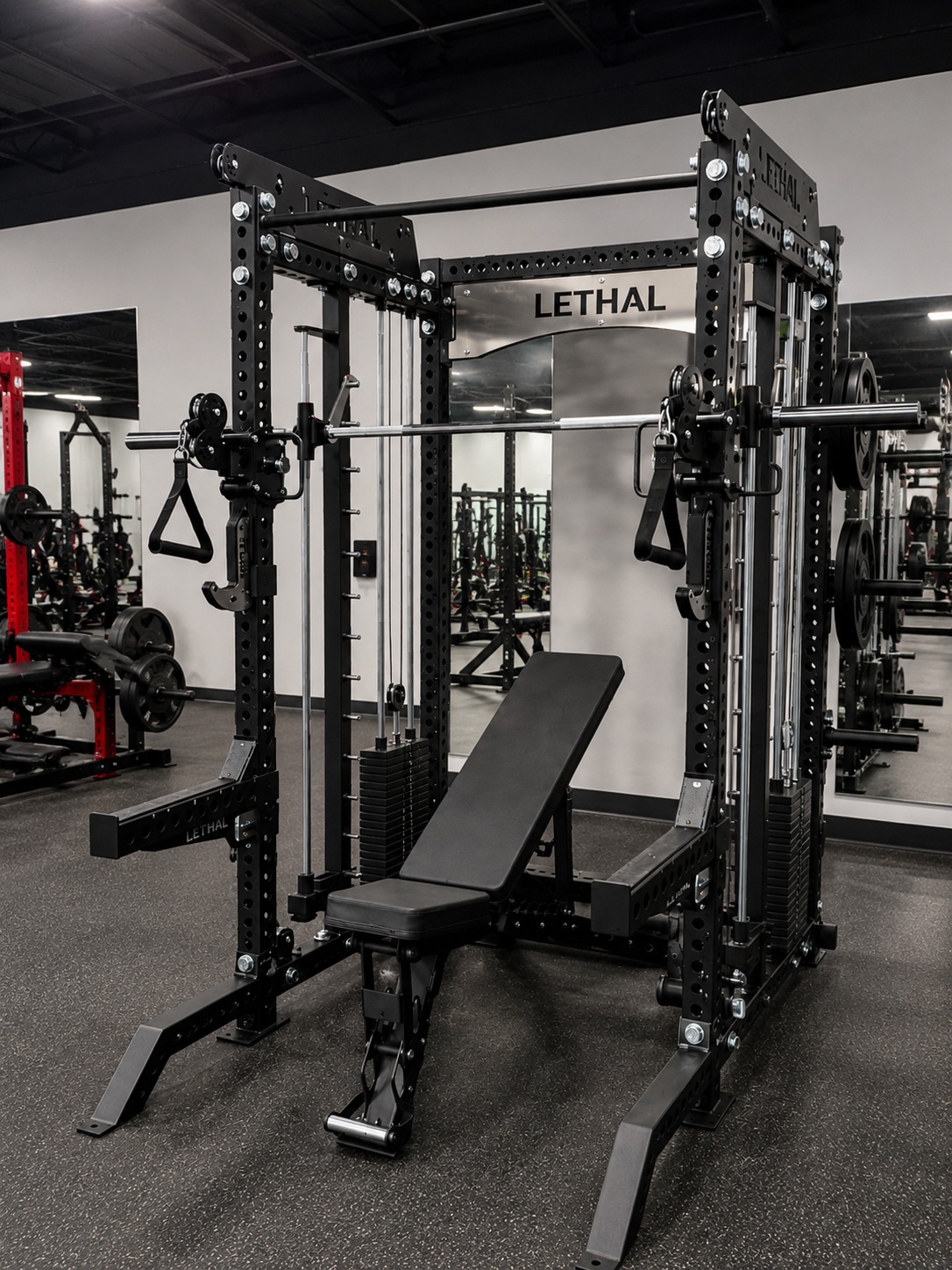 Lethal Fitness Commercial All‑in‑One Power Rack — 7 & 11 Gauge Steel, 3x3 Uprights, Full Cable System