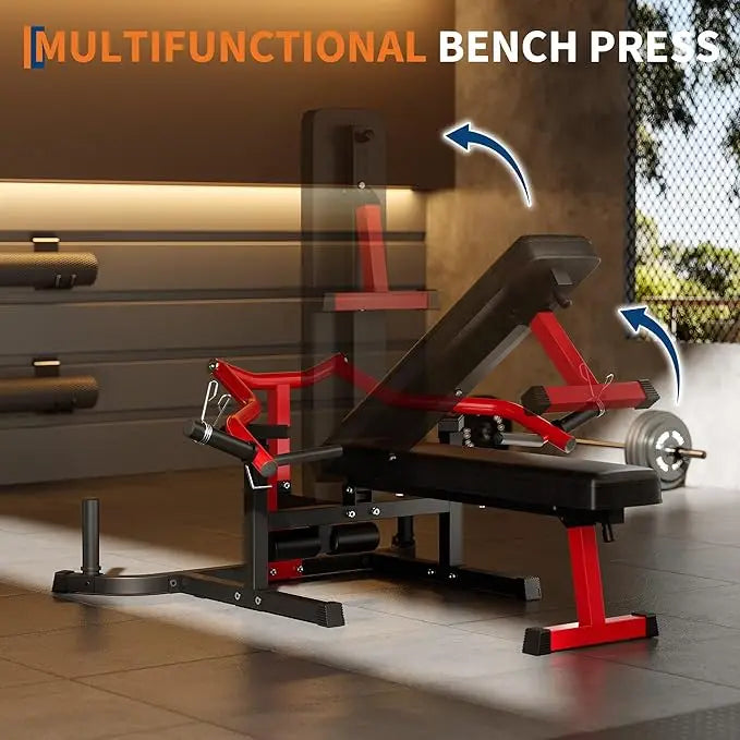 Chest Press Machine, 1250 LBS Multi-Functional Adjustable Bench Press Machine with Independent Converging Arms, Flat Incline Bench for Chest, Shoulder, AB Workouts Home Gym Equipment