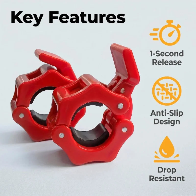 4pc, 25mm/1 inch barbell clamps and rings, 4-pack (2 red, 2 black), quick-release locking clips, suitable for dumbbell lifting,