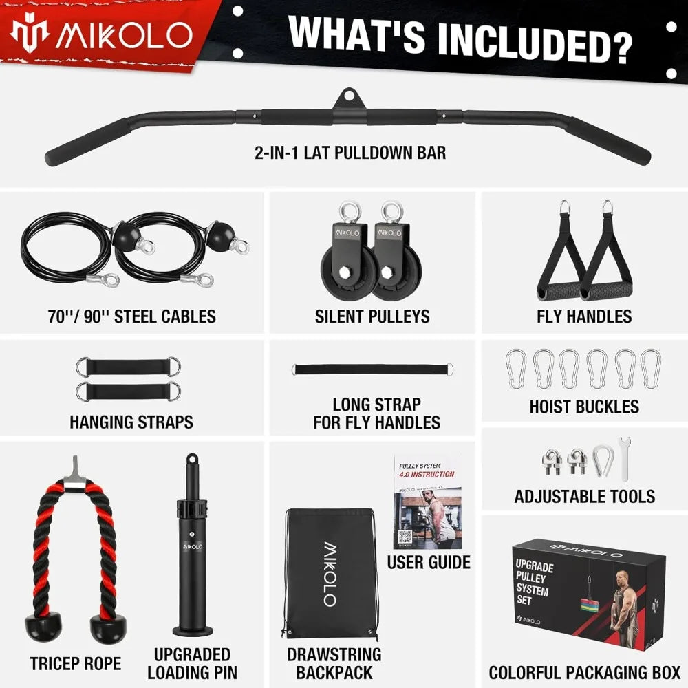 Upgraded Weight Lift Pulley System - LAT Pulley Attachments with Adjustable Cable for Full Body Training, Home Gym Set