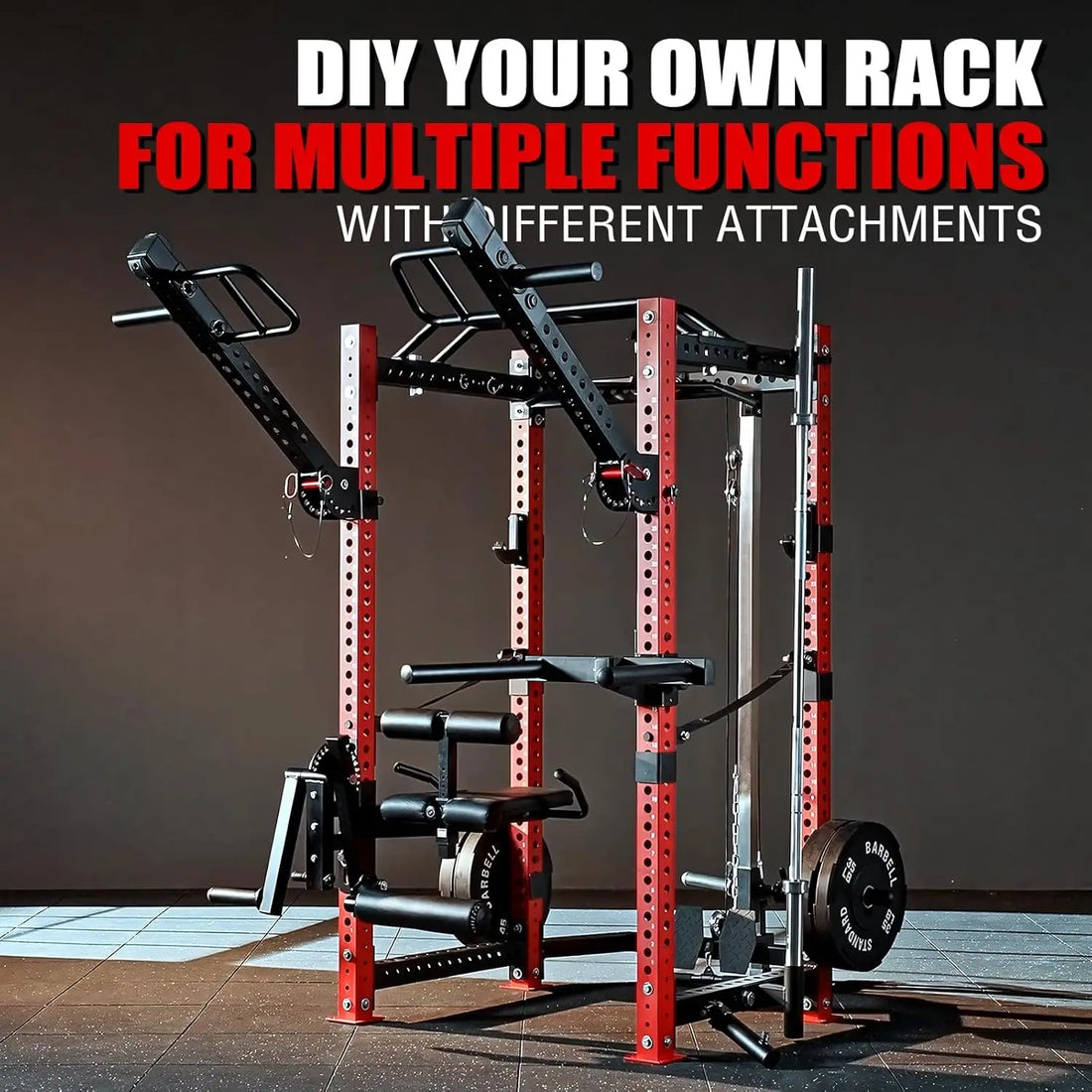 3"x3" Power Cage, Multi-Function Power Rack with LAT Pull Down Pulley System, Commercial Squat Rack for Home Gym with, Custom