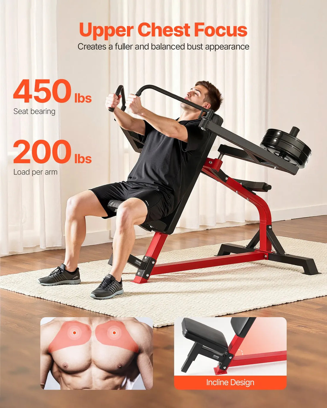 Incline Chest Fly And Rear Delt Fly Machine, 450 LBS Chest Machine, Adjustable Fitness Chest Bench Set, Home Gym Equipment For