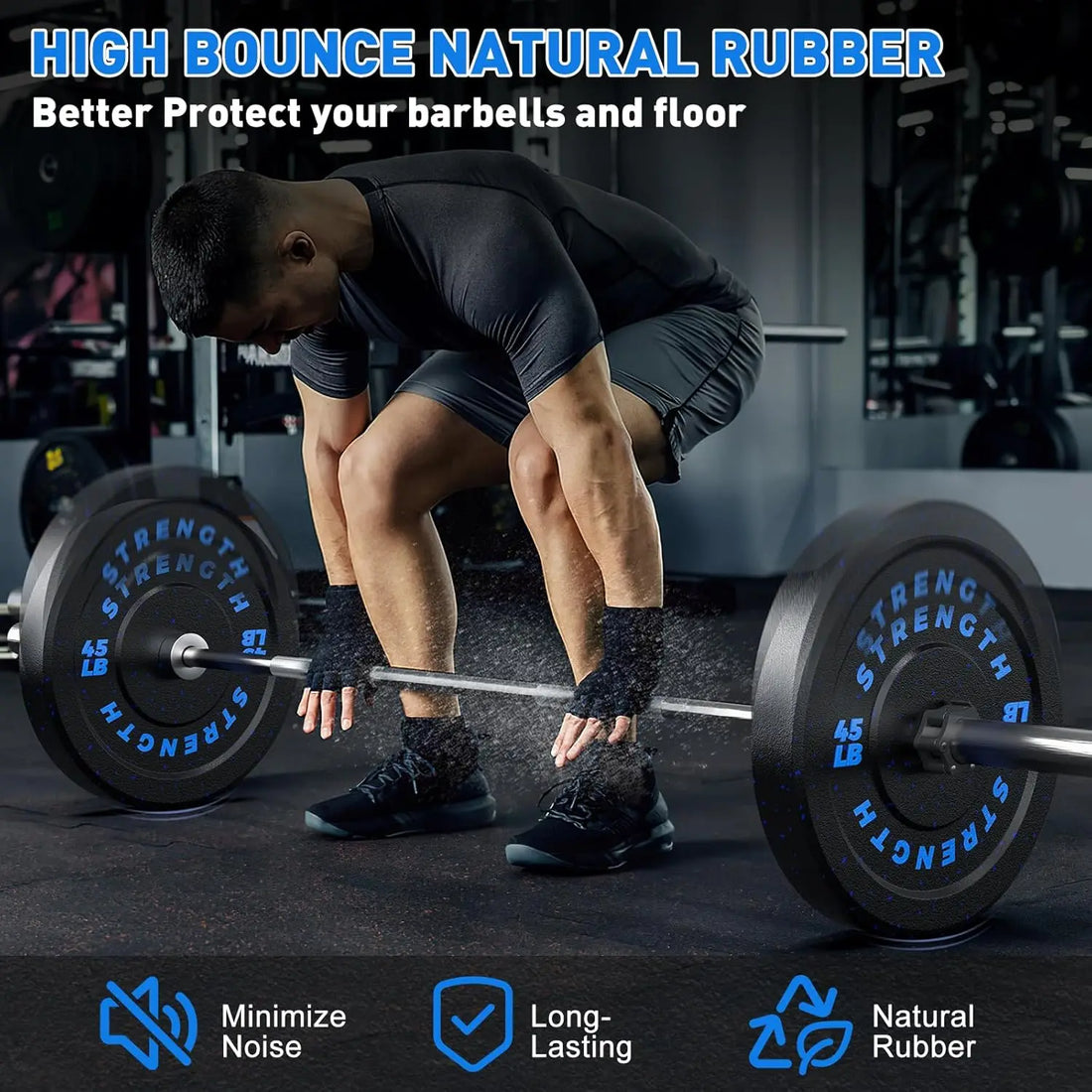Pro-Grade 2" Bumper Plates 190LB Set, High-Bounce Colored Fleck-Rubber Weight Plates, Floor-Protective＆Noise-Reducing