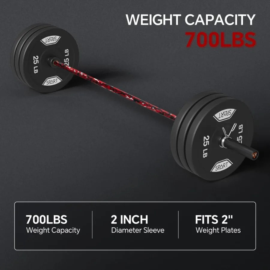 7FT Barbell Bar with Weight Plate Set Combo Solid Bar with Bearings 700Lbs Capacity Weight Bar for Home Gym Strength Training W
