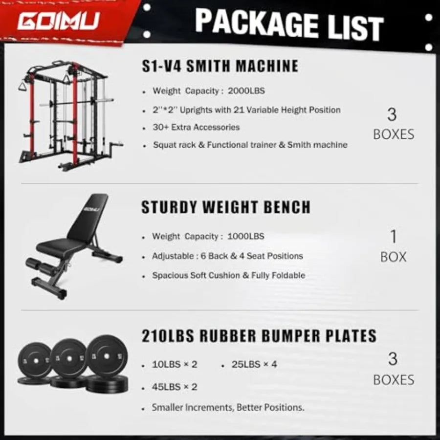S1-V4 Smith Machine 2000LBS Power Cage with Cable Crossover System All-in-One Squat Rack with Smith Bar Workout Cage Strength T