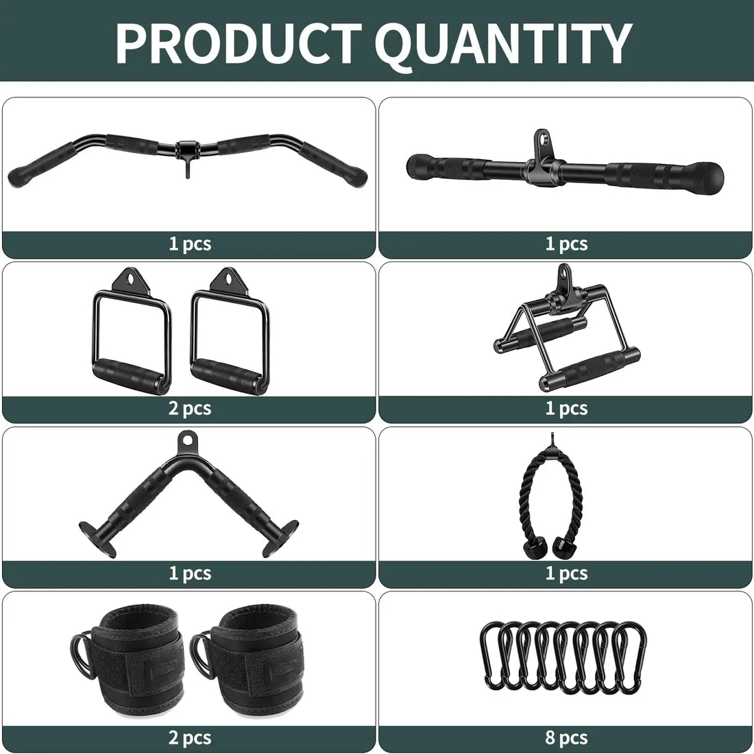 Cable Machine Attachments Set - 8-Piece Gym Accessories for Home Workouts