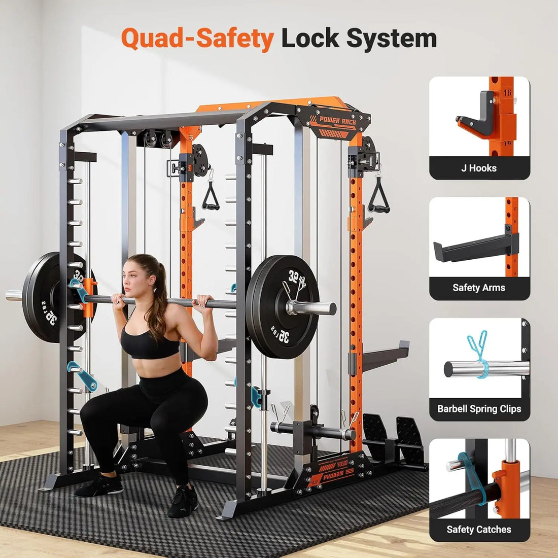 Smith Machine & Squat Rack Combo, Multi-Functional Power Racks with Adjustable Width & Pull-Up Bar, Cable Crossover, Customized