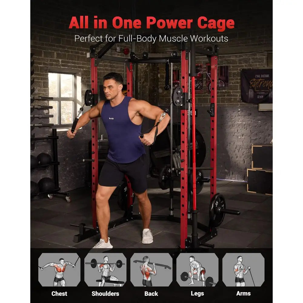 Power Cage, MultiFunctional Power Racks for Home Gym with Cable Crossover System, 1600 LBS Weight Capacity Fitness Squat Rack f