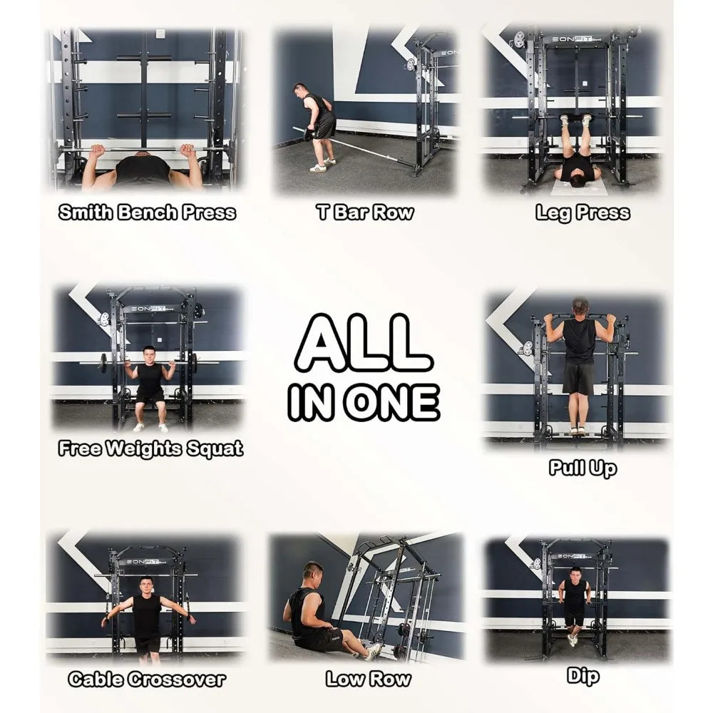 Eonfit E5 Smith Machine with Vertical Leg Press, Power Cage Squat Rack with LAT-Pull Down Cable Crossover Rotating, Customized