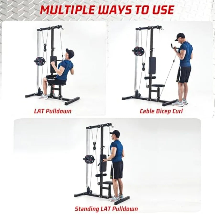 Multi-Functional LAT Pulldown Machine with High and Low Pulley Station for Home Gym Row Cable Machine with Leg Support Tricep W